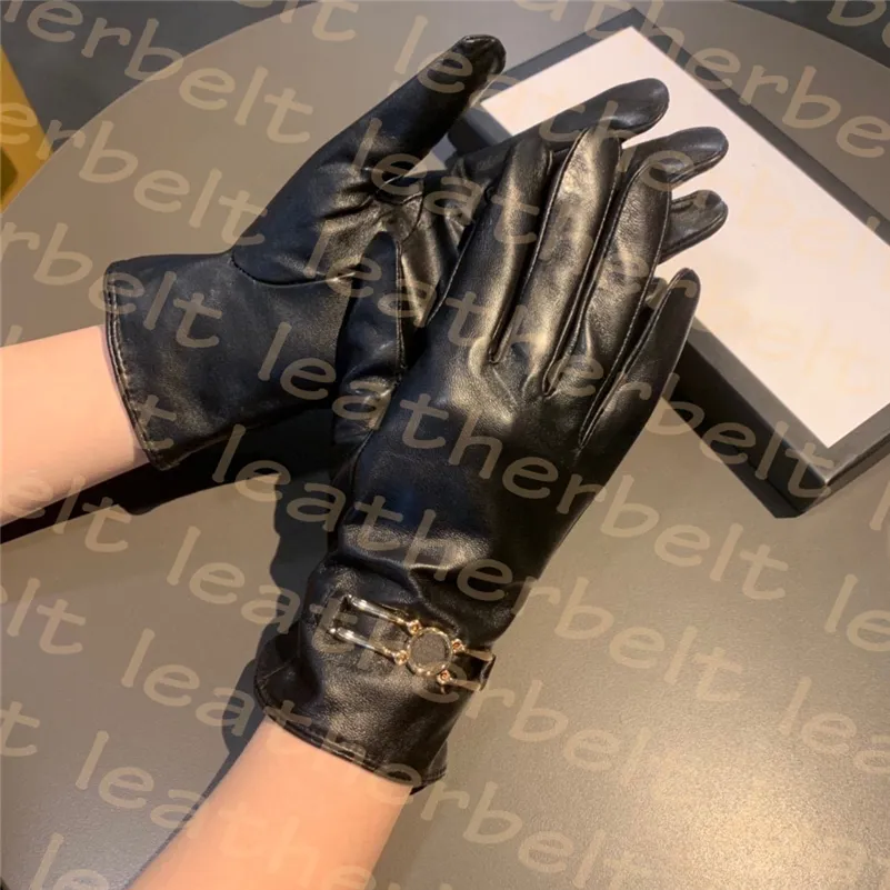 Дизайнерские кожаные перчатки Классическая двойная буква рукава зима на открытом воздухе теплые перчатки женские сенсорный экран перчатки