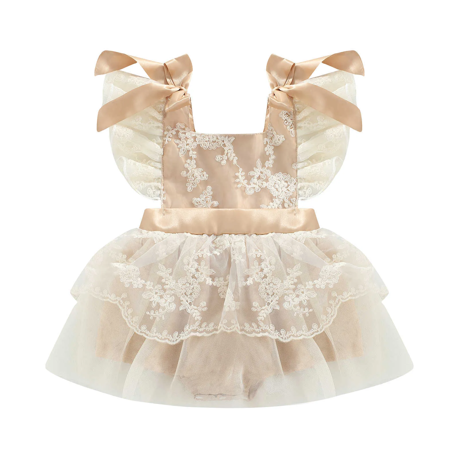 Barboteuses 2022 Été Bébé Barboteuses Robe Sans Manches Enfant En Bas Âge Filles Dentelle Floral Bow Combinaisons Bébé Barboteuse Bébé Vêtements J220922