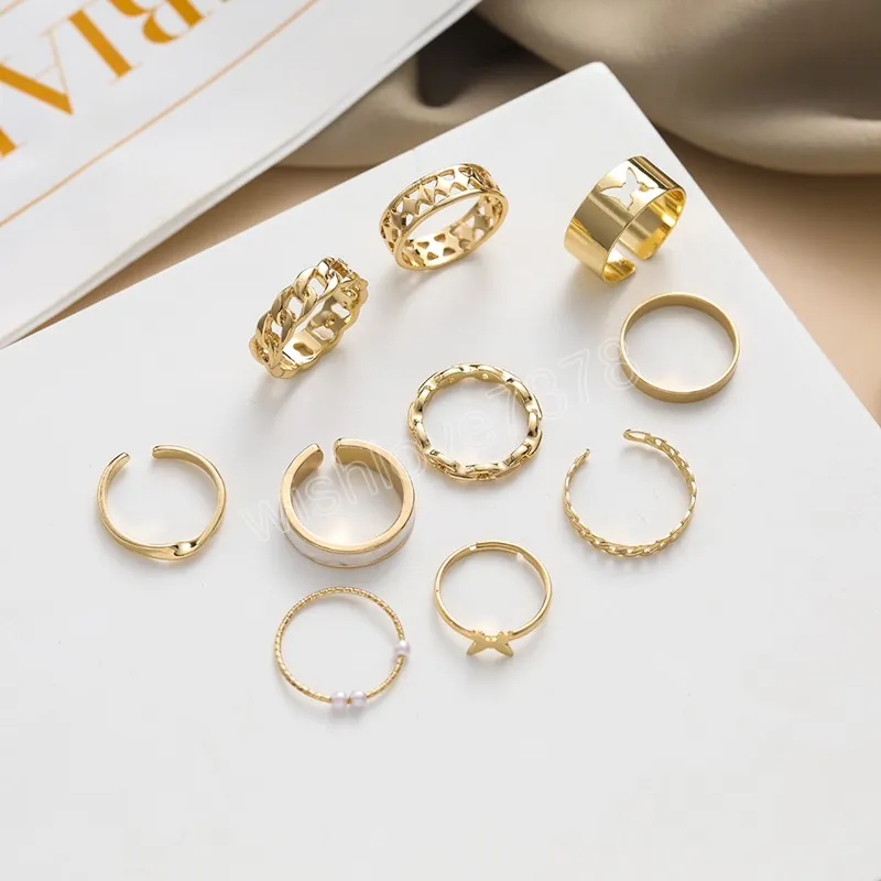 Set di anelli da dito a forma di farfalla da donna vintage donne, ragazze, anelli di perle a catena bohemien, regalo di gioielli alla moda