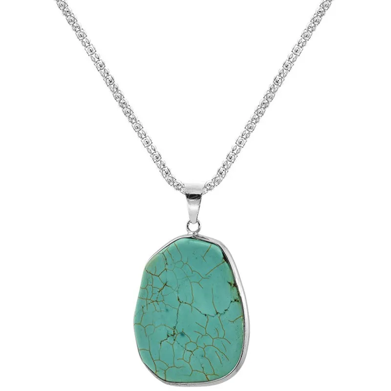 Rétro Reiki ethnique vert Turquoises pendentif colliers Vintage roche brute grande taille minérale tour de cou chaîne colliers pour femmes