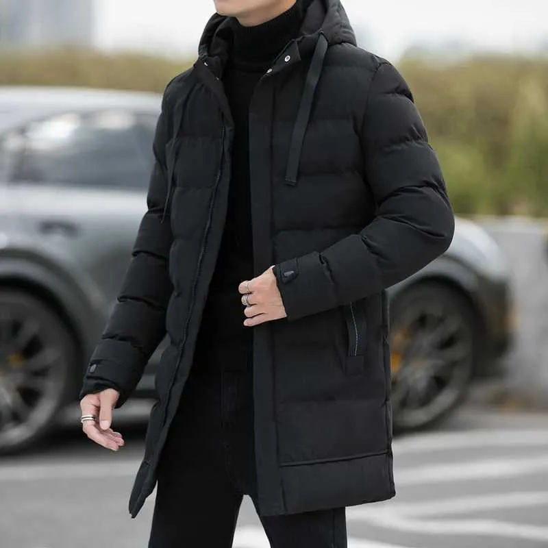 Thick And Warm Mens Thigh Length Parka With Stand Collar Thick And Warm Mens Thigh Length Parka With Stand Collar