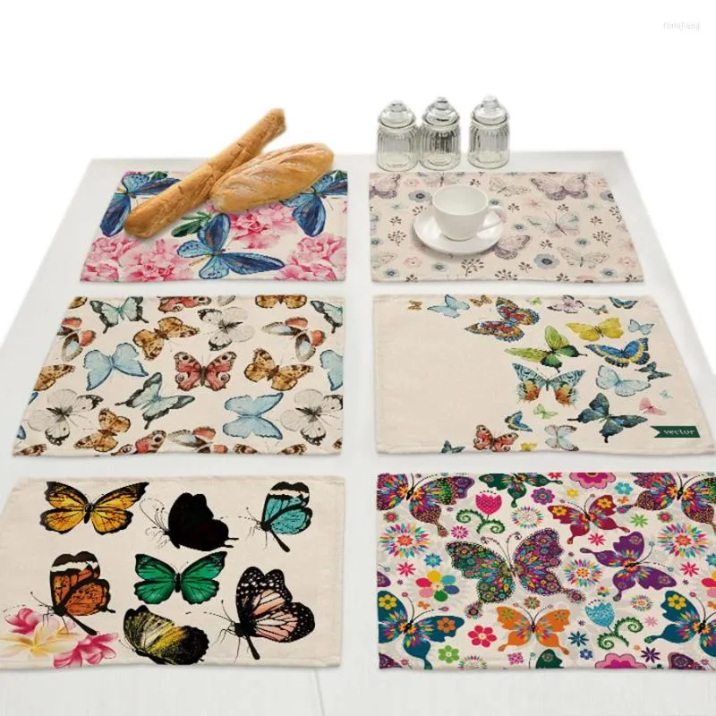 Tovagliette da tavolo Fiori di farfalla Tovagliette con stampa decorativa in lino per la cena Tappetino da cucina Design floreale Accessori nordici Sottobicchieri per bevande