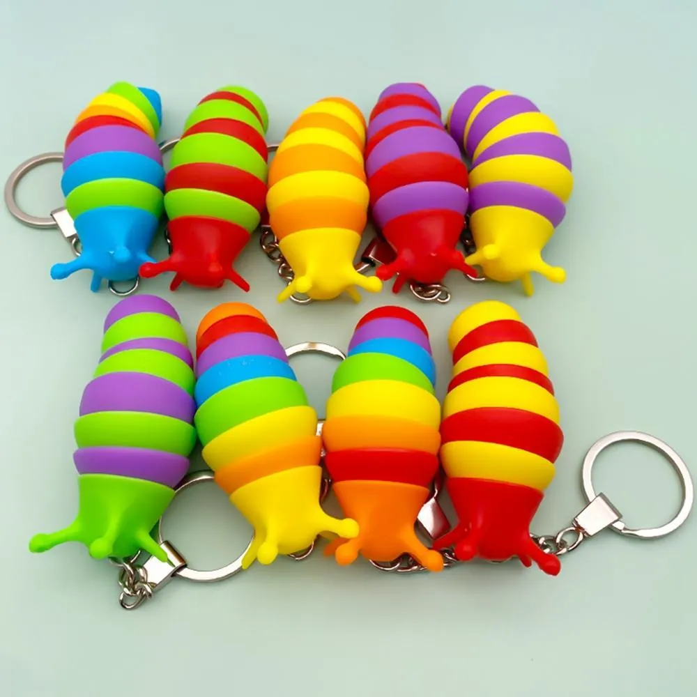 Finger Slug Snail Caterpillar Key Chain Relieve Stress Anti-Anxiety keyrings Squeeze Sensory Toys sxmy21