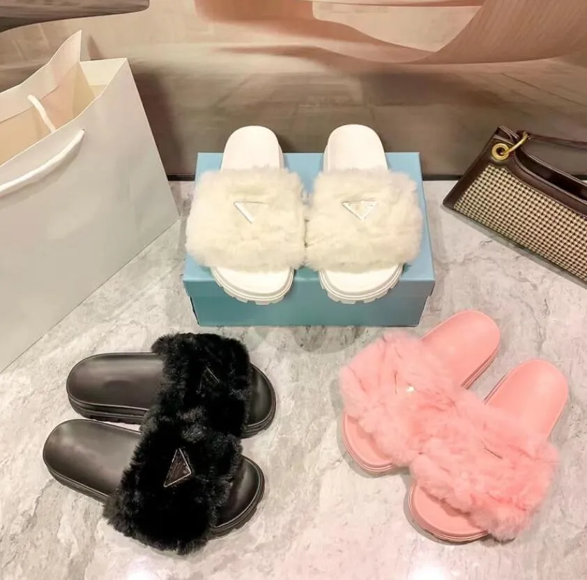 Femmes Hiver Laine Pantoufle Designers Paris Chaussons En Peluche Chaleur De Luxe Simple Rose Sandales Designer Style Mode Loisirs Femmes Fond Plat Maison Chaussures 35-41