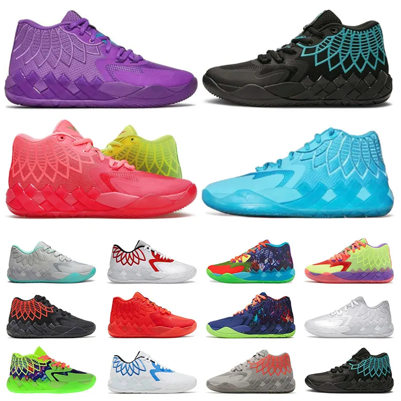 Rick e Morty Lamelo Ball Shoe MB 01 Novo designer moda masculino Casual Rock Ridge Red Blast Blast Purple Queen City Galaxy Não de