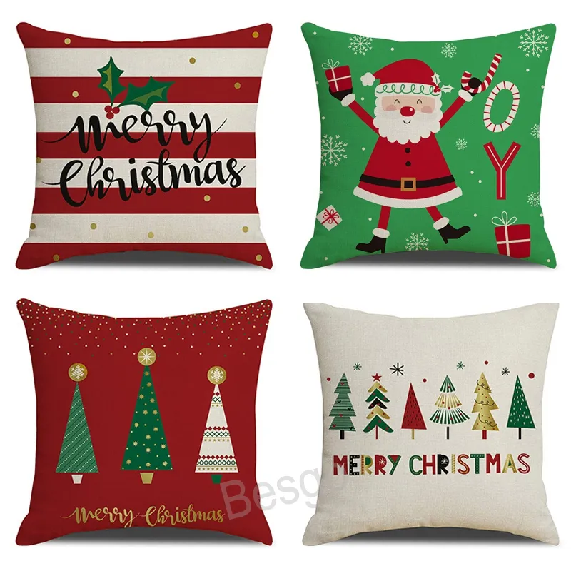 Decoración de Navidad Case de almohada de santa Claus Trez de Navidad Mandeo de nieve Lettre de alce estampado Lino para almohadillas Cojín de coches para el hogar BH7656 TQQ