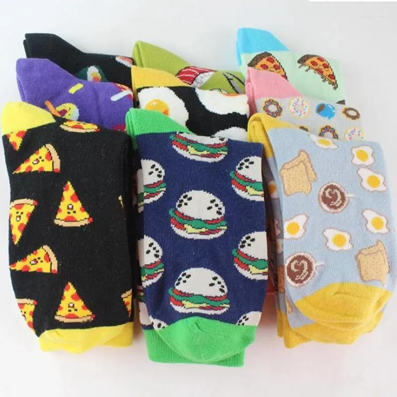 Calzini da uomo Fashion Food Print Unisex Harajuku Creative Happy Cartoon Pizza Egg Crostata Cane Sox Uomo Donna Divertente Autunno Inverno Calzino