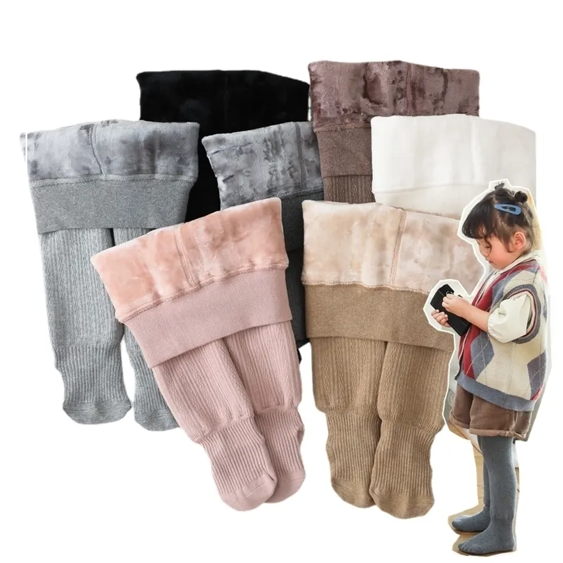 Leggings Collants Hiver En Peluche Collants À Fond Blanc Enfants 5 Ans Épaissi Solide Couleur Bébé Collants Chauds 2201006