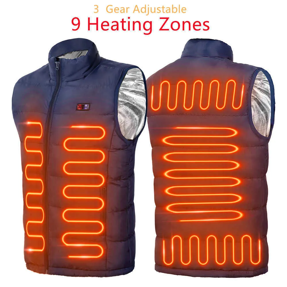 Jackets New 9 Places Heated Vest Men Women Usb Heating Thermal Clothing Hunting Winter Fashion Heat Black 5XL 6XL Y2210