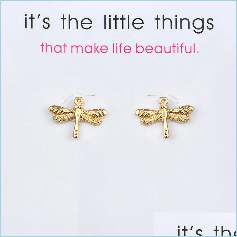 Stud Mini Dragonfly Earrings Alloy Exquisite Gold Sier Color Stud Womens Cute Card Jewelry Gifts For Girls Drop Delivery 2021 Lulubaby Dh7Hn