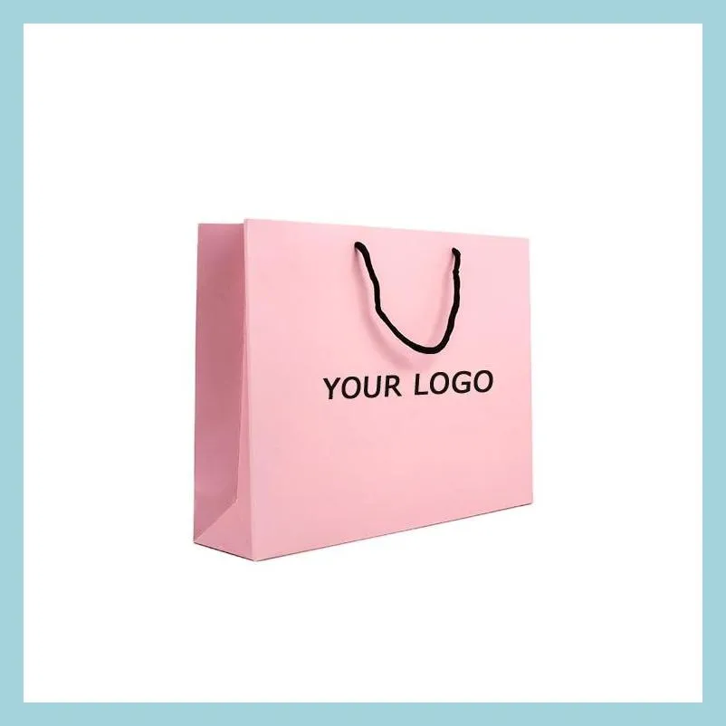 Pakowanie torebek na zamówienie spersonalizowany różowy matowy laminowany sklep detaliczny euro torba papierowa z logo Drop dostawa 2021 Office SC DHJL1