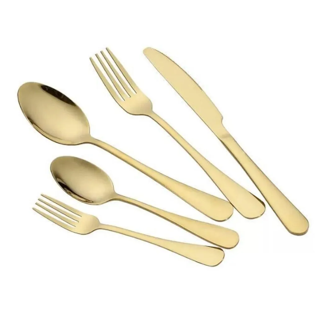 UPS Flatware Set Gold Silver Silver Rostfritt stål Matkvalitet Silverbestickskåpssatsredskap inkluderar knivgaffel sked tesked