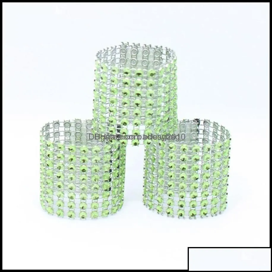 Plastic Napkin Rings El Wedding /Chair Sash Diamond Mesh Wrap For Party Decoration Gold/Sier Drop Delivery 2021 Table Accessories