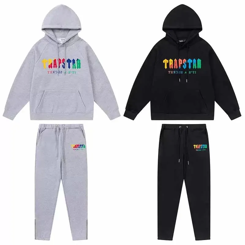 sweat à capuche Trapstar survêtement complet serviette arc-en-ciel broderie décodage vêtements de sport à capuche hommes et femmes costume de sport pantalon à fermeture éclair Taille XL