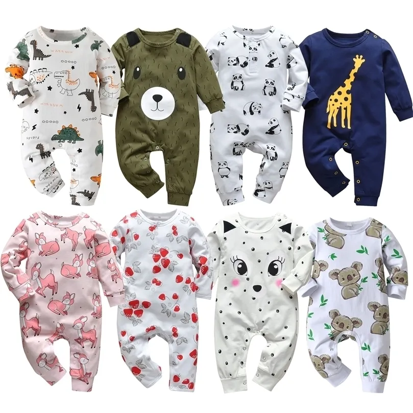 Urodzone dla dzieci Baby Boys Romper Pajama Niemowlę Bawełniany nadruk długiego rękawu ONECK Comfy Toddler Ubrania ubrania 2201006