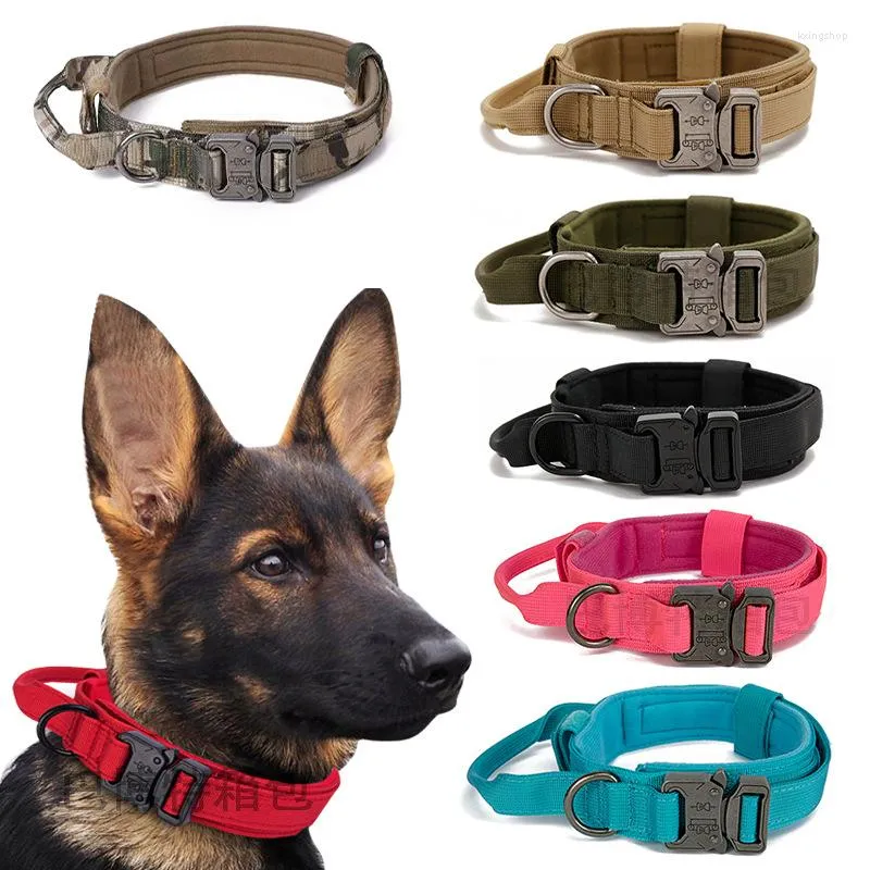 Collari per cani Collare tattico militare Pastore tedesco di taglia media e grande per addestramento a piedi Maniglia di controllo durevole Forniture Accessori