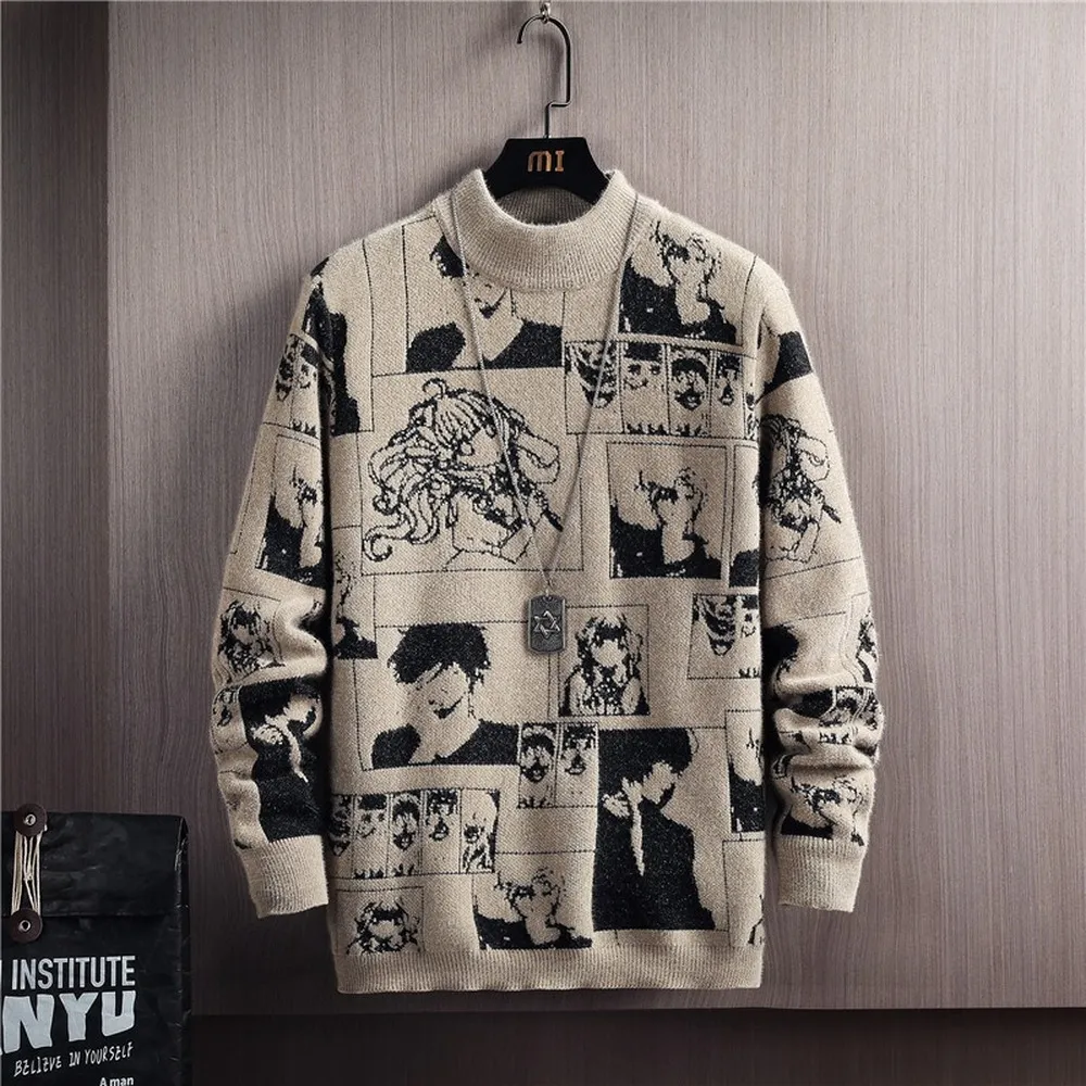 Anime Truien Voor Heren Winterpruari Met Lange Mouwen Cartoonpatroon Mock Neck Japan Streetwear Van 28 12 DHgate