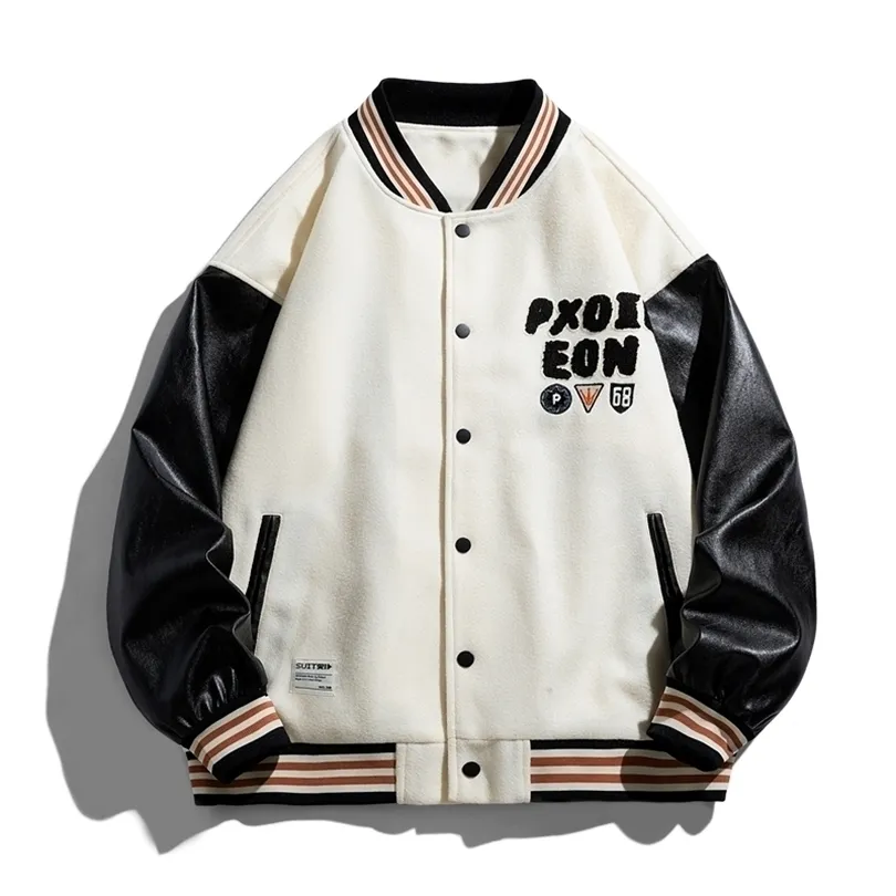 Mens Jackets Supuscreat American Letter Towel Embroidered Coat Y2K Street Hiphop Retro Baseball Couple Casual Plus Size 220930