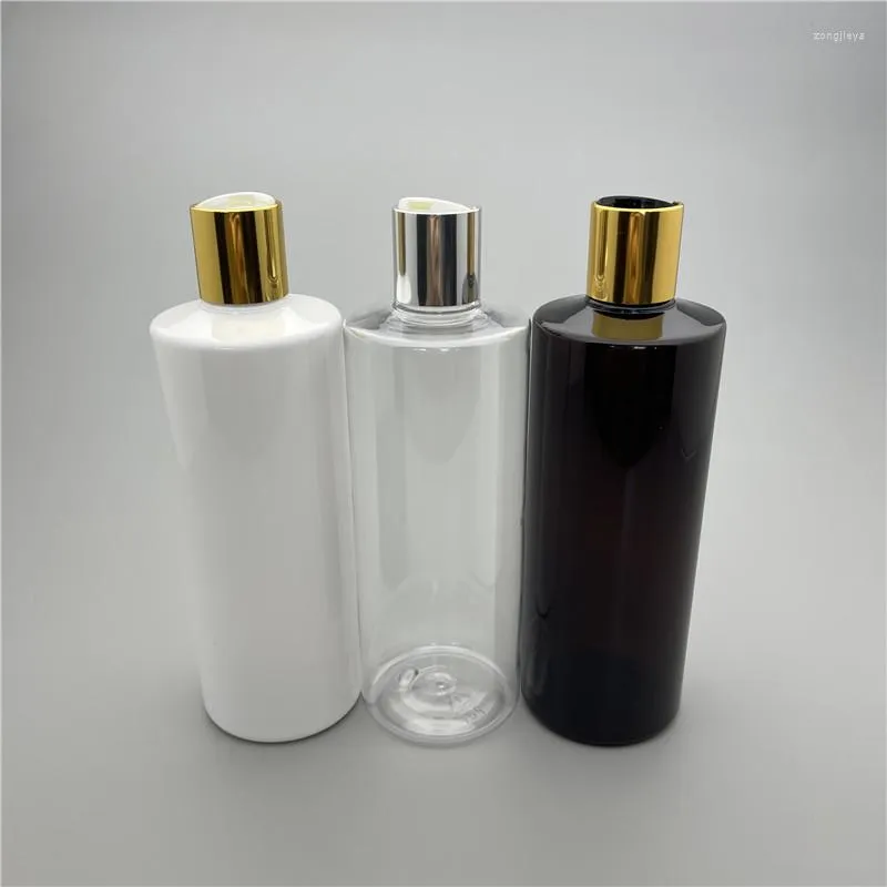 Storage Bottles 15Pcs 400ML Disc Top Cap Flat Shoulder White Clear Brown PET Shower Gel Lotion Plastic Empty For Shampoo