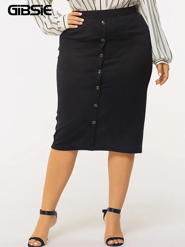 Save Big on Bulk Pencil Skirt Dresses Plus Size Plus Size Dresses GIBSIE  Solid Button Front Kneee Length Pencil Skirt Plus Size 3xl 4xl Women Spring 