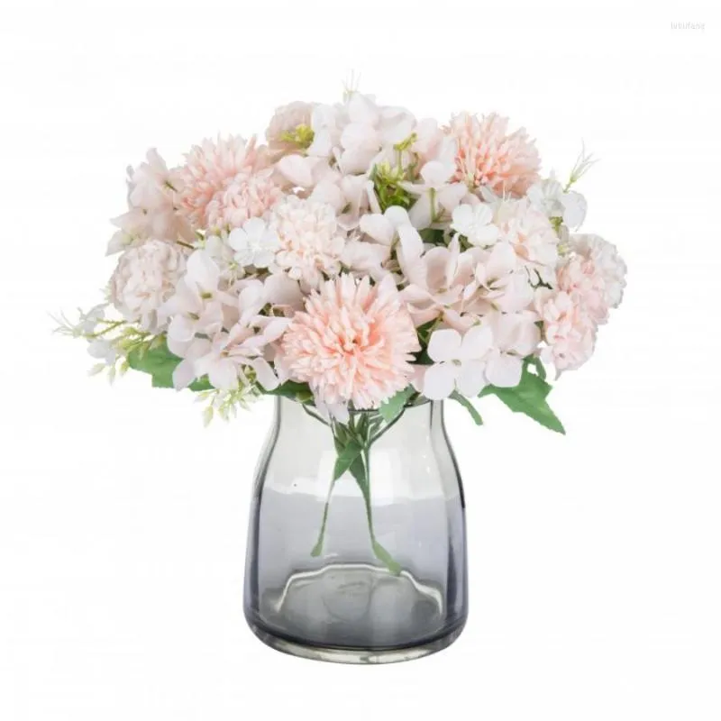 Flores decorativas 3pcs Artificial Silk Hydrangea Bouquet Vaso de Natal para Decoração Garland Casamento Casamento Indoor Móveis de plantas falsas