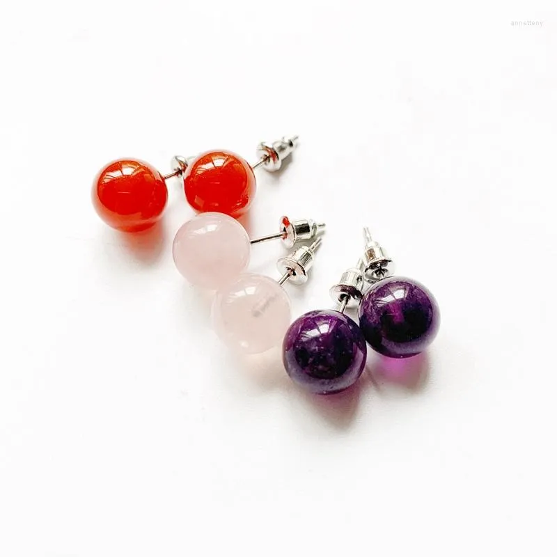 Stud Earrings 10mm Amethyst Carnelian Round Ball Ear Studs For Women Girls Fashion Sphere Beads Stainless Steel