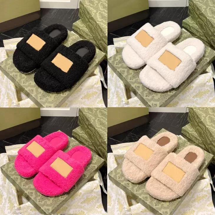 2022 Top designer pantoufles OP40 Womens Wool Slides Winter Fur Fluffy Furry Lettres chaudes sandales confortables Flip Flip Flip flop avec bo￮te 35-40