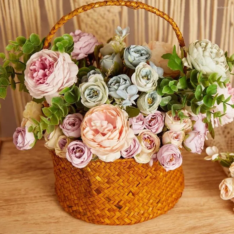 Decorative Flowers Artificial Wedding Silk Peony Bride Bouquet High Quality Fake Flower Home Decoration