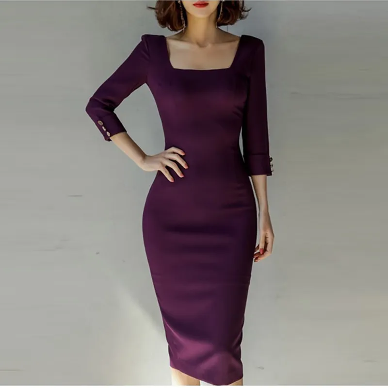 Robes De Travail Couche Carrée Robe Sexy Pour Femmes Bureau Dame - Main Image