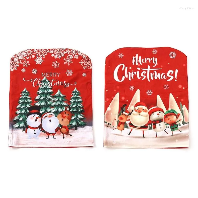 Chair Covers Christmas Dining Santa Snowman Elk Slipcovers Seat Back Cover