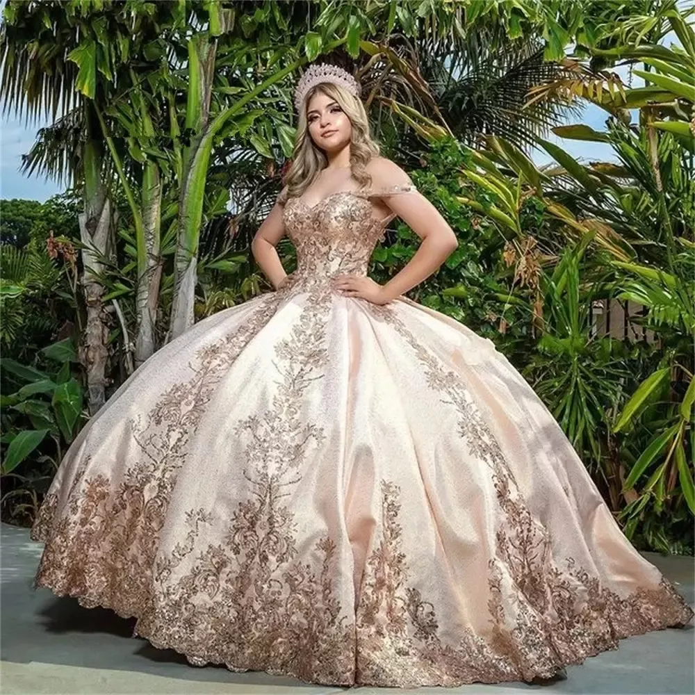 2022 Pink LACE Quinceanera Dresses Ball Gown Formal Prom Graduation Gowns Princess Sweet 15 16 Dress B1006