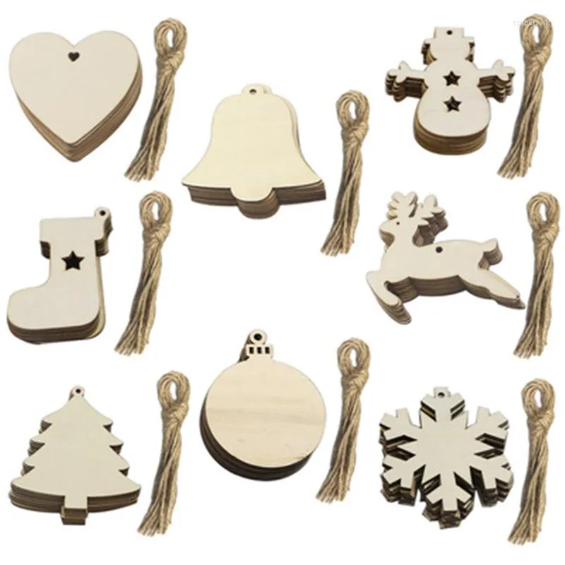 Décorations de noël 10 pièces en bois forme d'arbre artisanat pendentif en bois naturel suspendus ornements avec des ficelles pour la maison fête bricolage décor