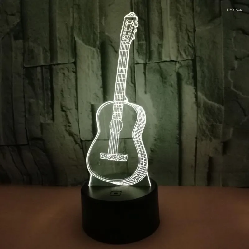 Nachtlichter, kreatives LED-Licht, 7 Farbwechsel, 3D-Gitarrenform, Touch-Lampe, dekorativ, 11UA