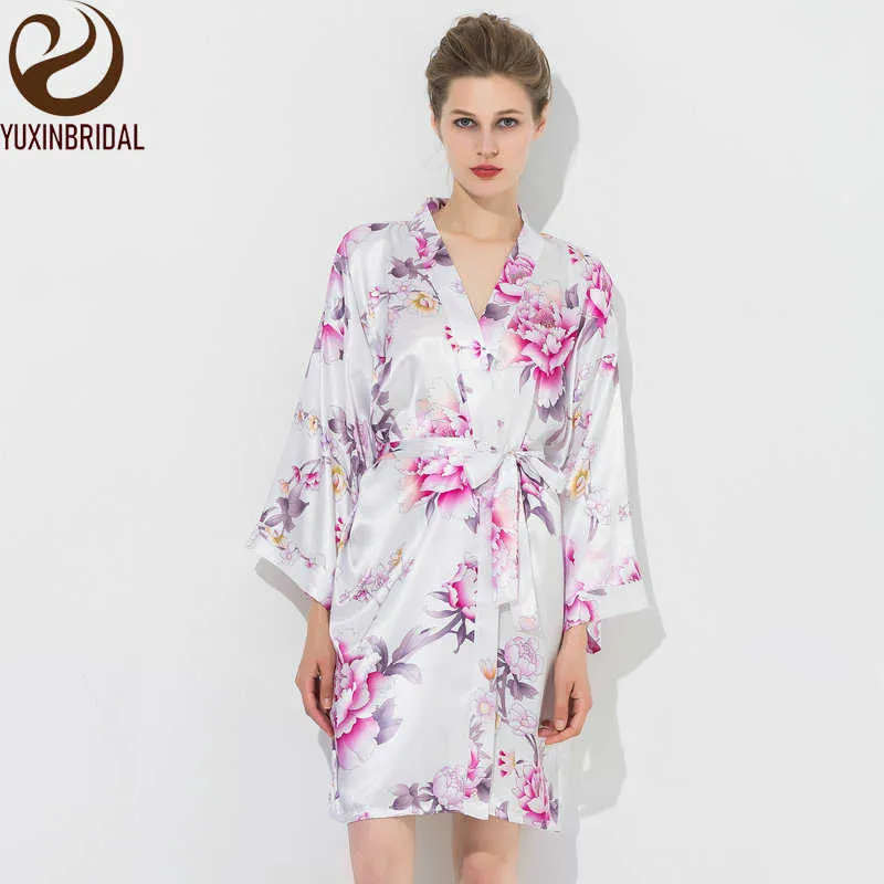 Kadınların Pijama Çiçek Robes Yeni Robe Satin İpek Gelin Gelin Gelin Robe Bayan Robes Sweetwear Banyosu uzun T221006