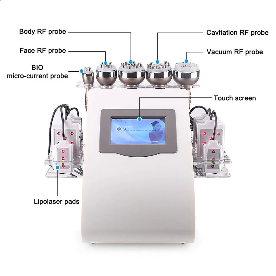 Máquina de emagrecimento de uso doméstico portátil 6 em 1 BIO RF Cavitação Lipolaser Equipamento de beleza para remoção de gordura corporal