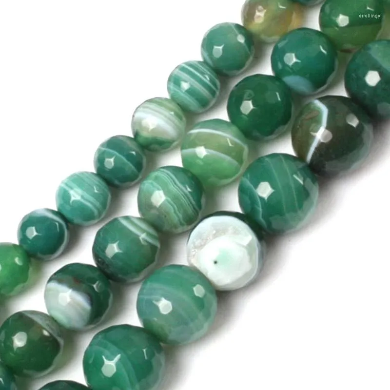 Beads 6-14mm Natural Round Faceted Banded Green Agates Stripe Onyx For Jewelry Making 15'' Needlework DIY Trinket