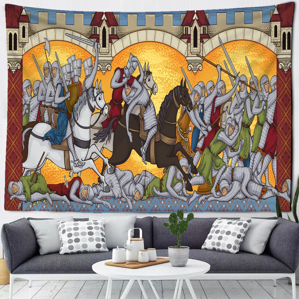 Tapisses Médiéval Warrior Tapestry Mur suspendu ancienne culture imprimé Hippie Cloth Home Decor Vintage 221006