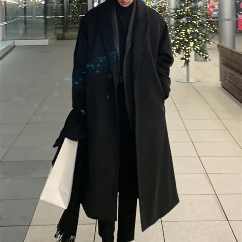 Men's Wool Blends Mauroicardi Autumn Winter Long Loose Casual Black Brown Warm Soft Woolen Trench Coat Men Double Breasted Korean Fashion 220930