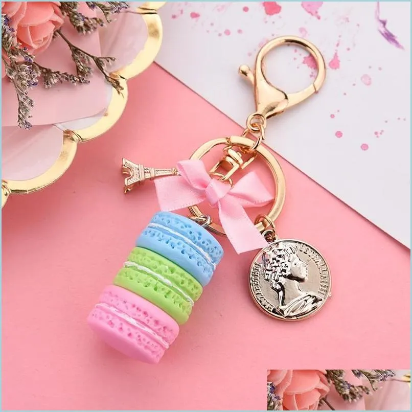 Chave anéis criativos Aron Cake Keychain for Women Bow Paris Tower Key Ring Charm Bag Sweet Party Gift Jewelry Drop Deliver MJFashion DH1LZ