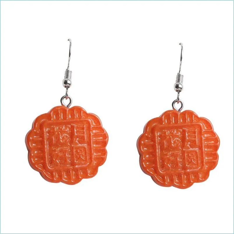 Dangle Chandelier Funny Jewelry Imitation Chinese Mooncake Dangle Earrings Resin Delicious Food Traditional Drop Earring Mjfashion Dhbvm