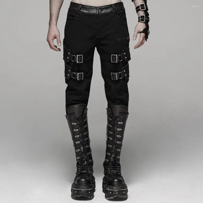 Pantaloni da uomo PUNK RAVE Bellissimi pantaloni elasticizzati da uomo Twill elastico personalità Pu Leather Gothic Moto Streetwear