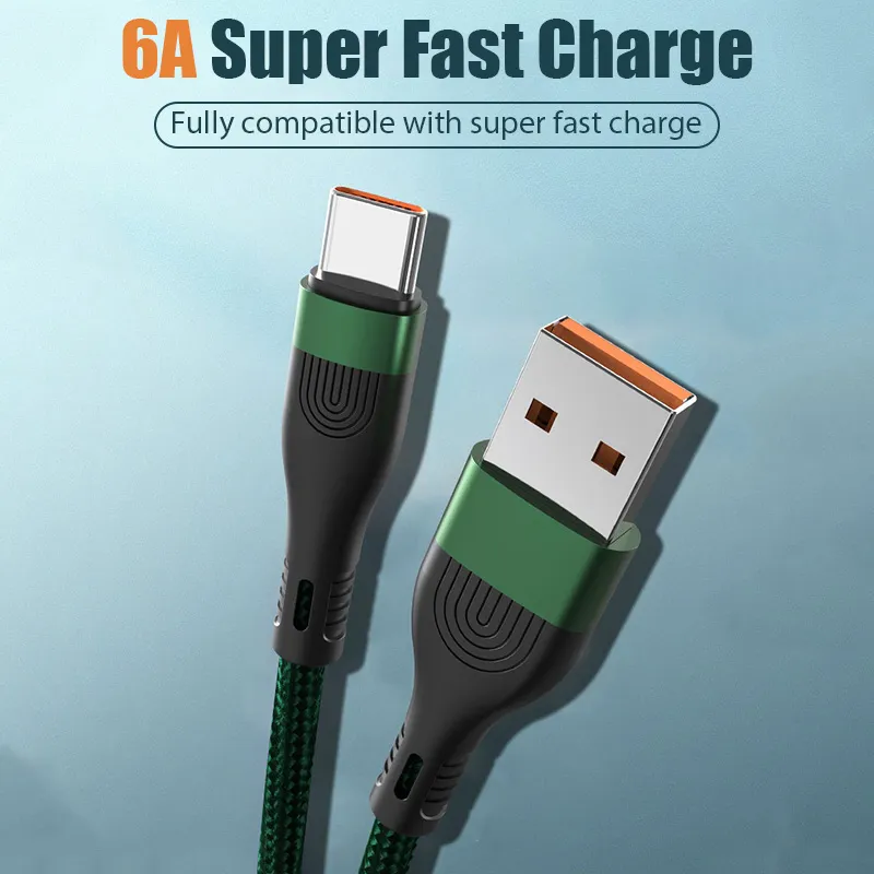 100W USB Type C Charging Phone Cables 6A Fast Charger Extra Long Durable Nylon Braided Cord For Samsung S20 Huawei Xiaomi