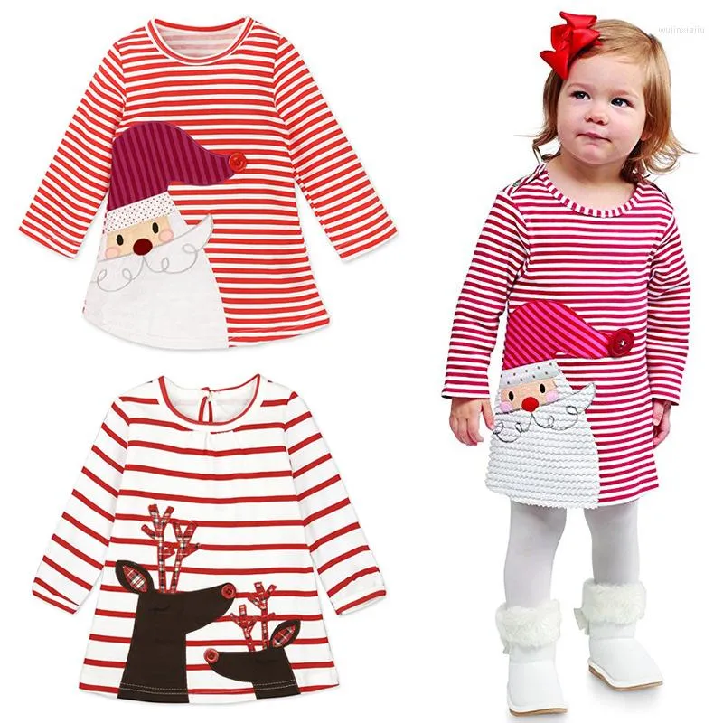 Robes de fille décontracté robe de noël mignon dessin animé Santa enfant en bas âge coton à manches longues princesse pour bébé enfants vêtements 1-6 ans