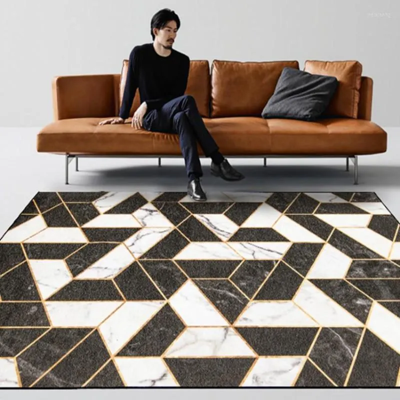 Teppiche Nordic Style Metallic Geometrische Wohnzimmer Teppich Große Größe Marmor Muster Nachttisch Teppich Dekoration Büro Bodenmatte