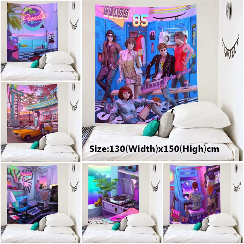 Tapestries Pastel Vaporwave Neon Aesthetic Retro Wave Synthetic Pop Cassette Print Wall Hanging Tapestry Home Living Bedroom Decor 221006