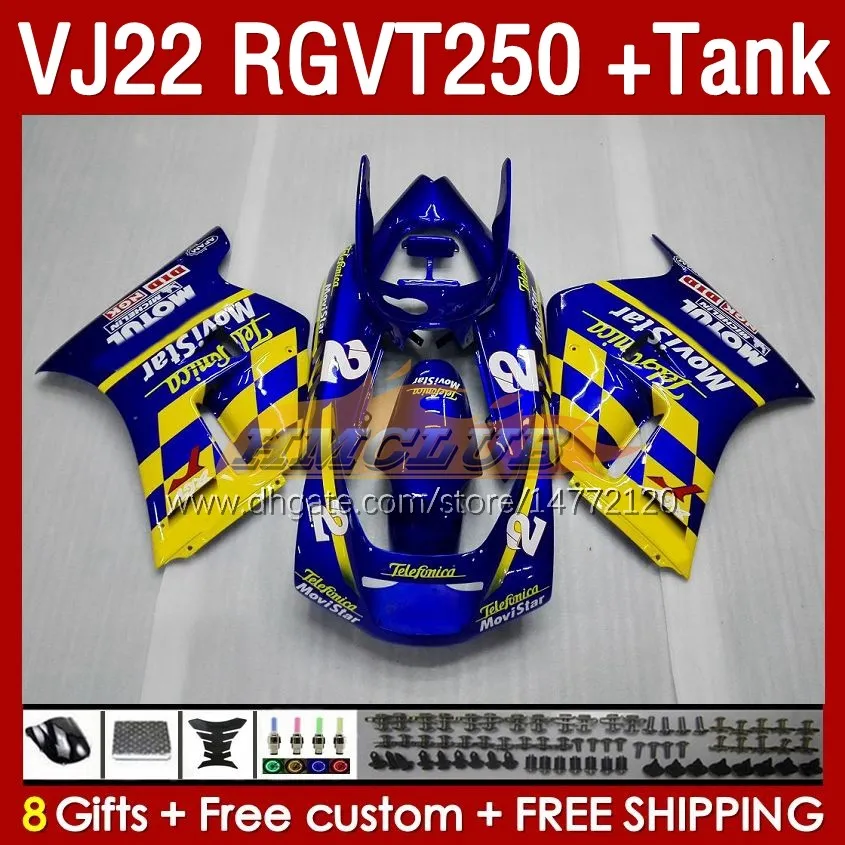 &Tank Movistar Blue Fairings For SUZUKI RGVT250 RGV-250 SAPC VJ22 160No.7 RGV250 VJ 22 RGVT-250 90 91 92 93 94 95 96 RGVT RGV 250 CC 1990 1991 1992 1993 1994 1995 1996 Fairing