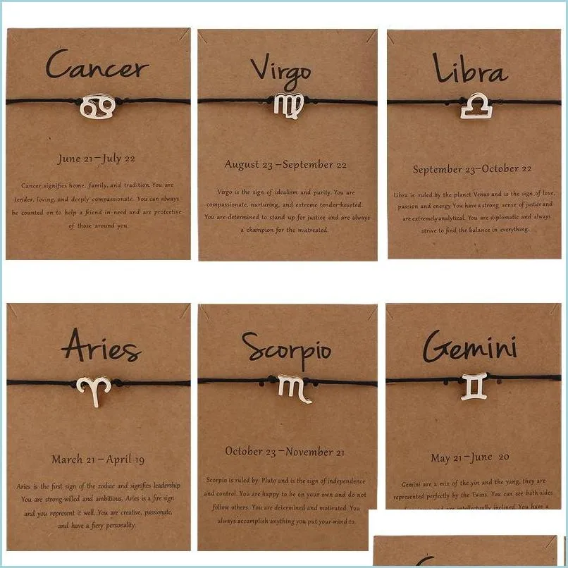 Braccialetti con ciondoli Zodiaco Bracciale Constellation Sign For Women 12 Astrologia Oroscopo Bracciale/Cavigliera Ragazza Adolescenti Amicizia C Mjfashion Dhhbs