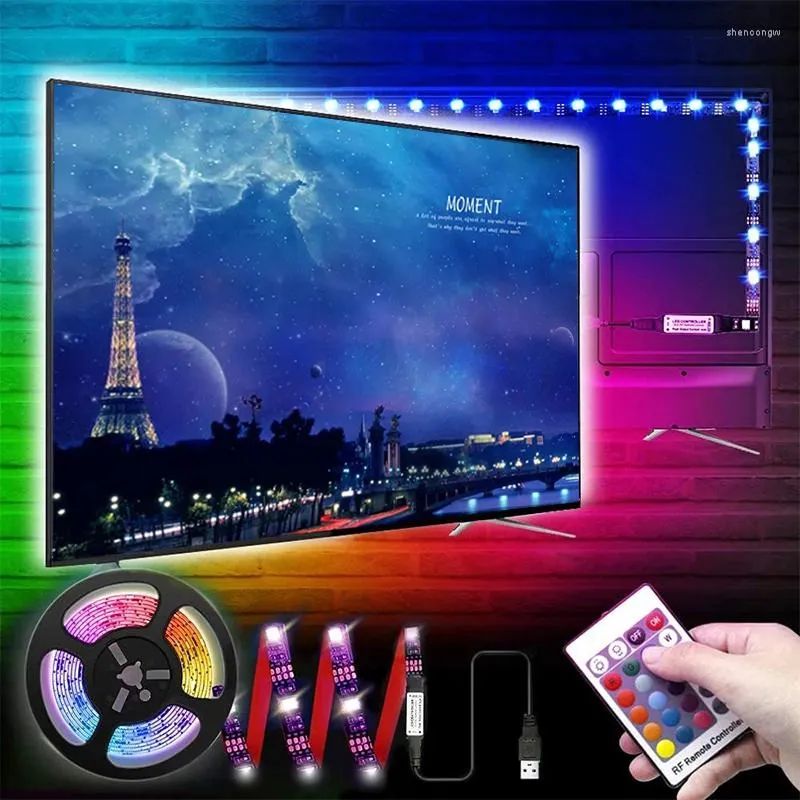 Strips LED Light Strip USB Infraroodregeling RGB DC5V Flexibele lamp Tape Diode TV Achtergrondverlichting Wandluces voor Kamer