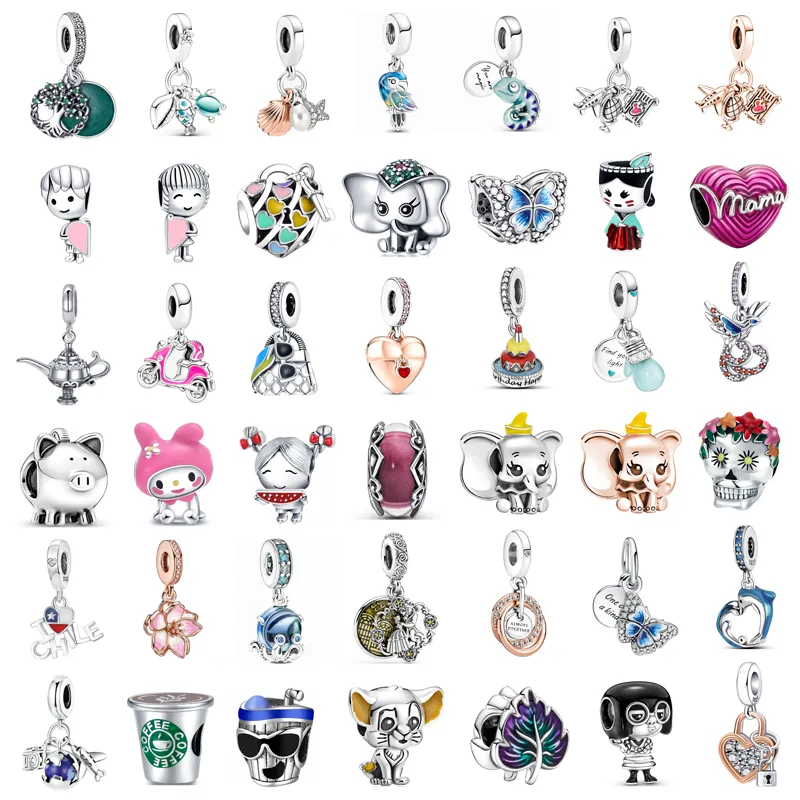 925 Argento Fit Pandora Charm 925 Bracciale Pappagallo Camaleonte Aereo Elefante Piggy Love charms set Ciondolo Gioielli fai da te perline fini