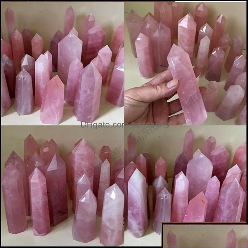 Konst och hantverk Arts and Crafts Gifts Home Garden Natural Rose Quartz Crystal Tower Mineral Chakra Healing Wandsreiki Energy Stone Si DHSM8